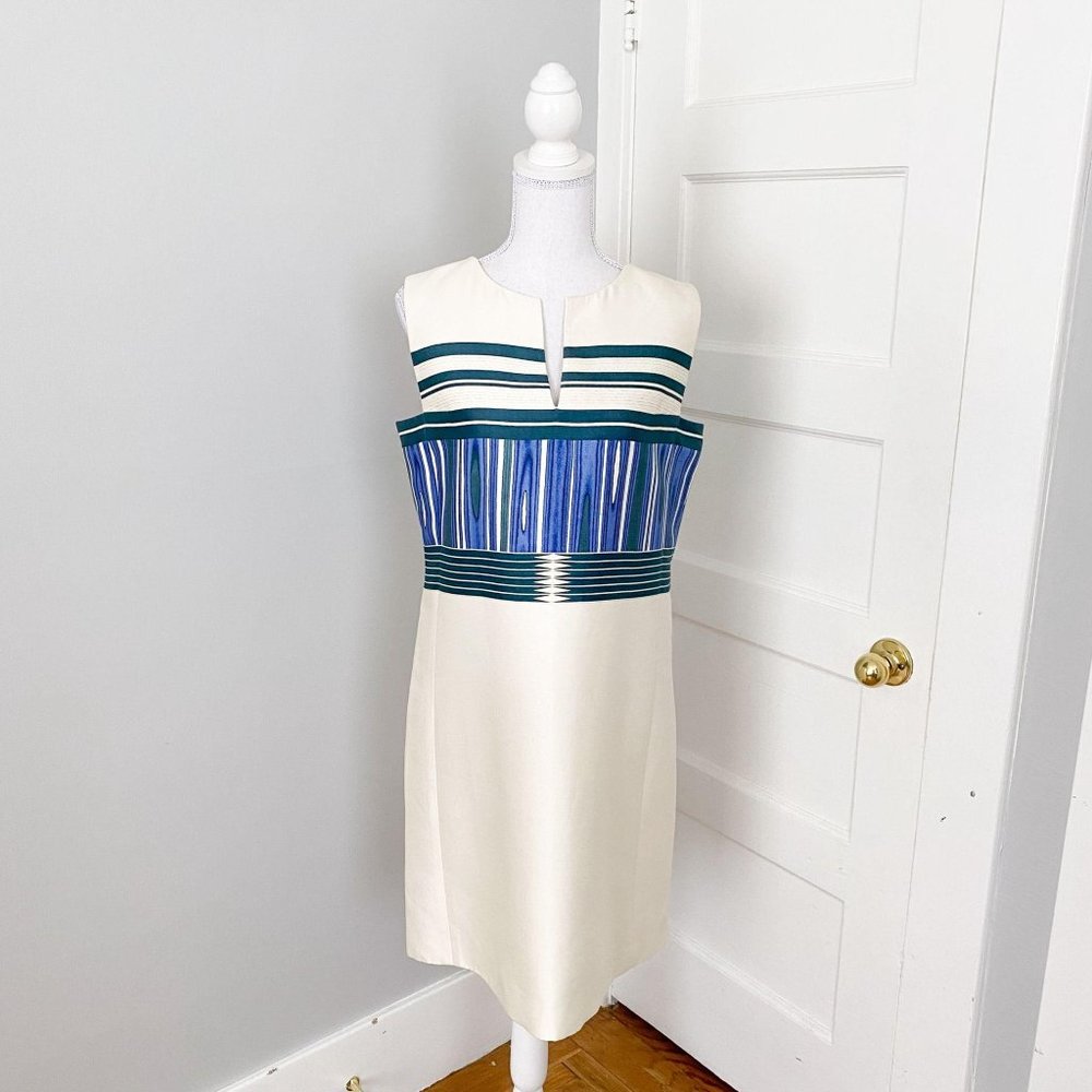 Tory Burch Cream Dress with Blue and Teal Striped Bodice